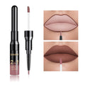 2 in 1 Double Head Lip Gloss Matte Liquid Lipstick Lip Liner Waterproof Nude Cosmetic Lipgloss Set for Mate Lip stick Makeup Pen