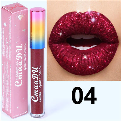 Diamond Shiny Makeup Lip Gloss Matte Chameleon Metal Lip Gloss Liquid Lipstick Waterproof Long Lasting Pink Female Lipstick